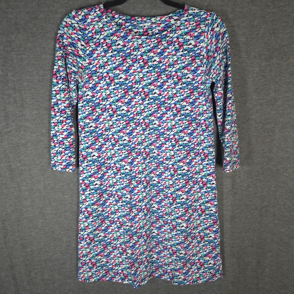 Vineyard Vines Girls Dress L 14 Whale Print Pima Cotton 3/4 Sleeve Preppy